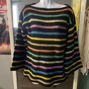 C.H.K. Designs. Thick knit multi color, striped sweater. Vintage design.